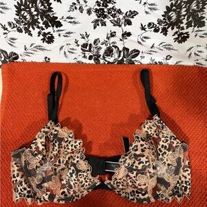 Victoria’s Secret Leopard Embroidered Lace Bra | Sheer Floral Appliqué |
